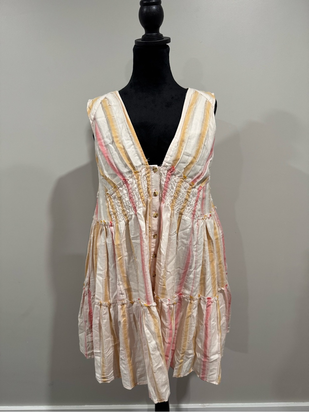 Free People Cream and Mustard Striped Sun Dress